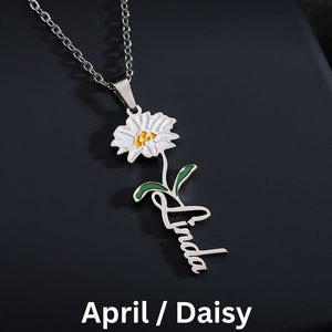 Personalized Birth Flower Name Necklace