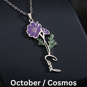 Personalized Birth Flower Name Necklace