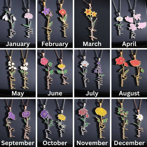 Personalized Birth Flower Name Necklace