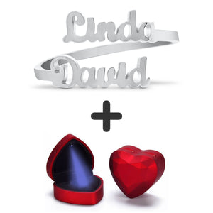 Personalized Double Name Ring + Heart Gift Box
