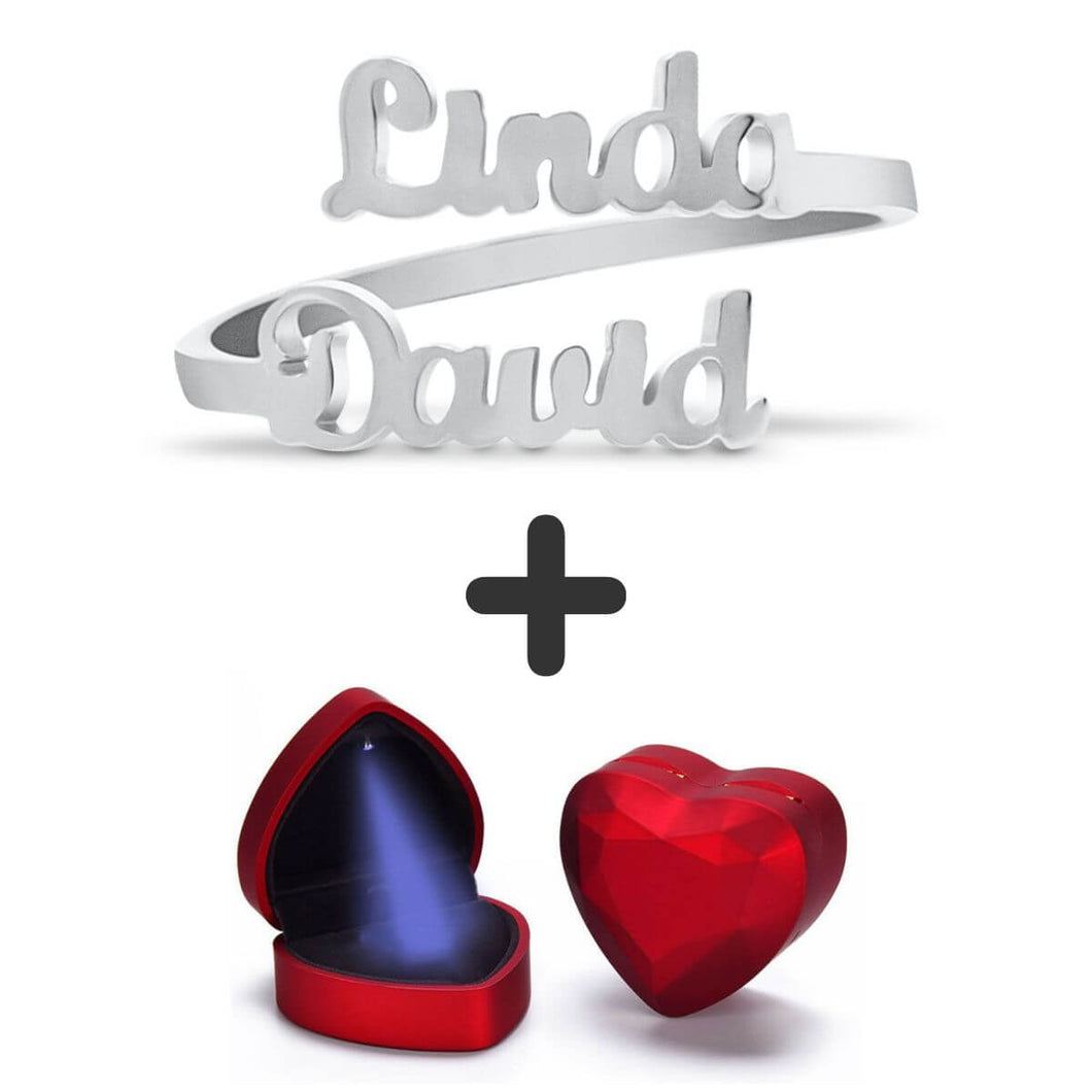 Personalized Double Name Ring + Heart Gift Box