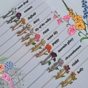 Personalized Birth Flower Name Necklace v2